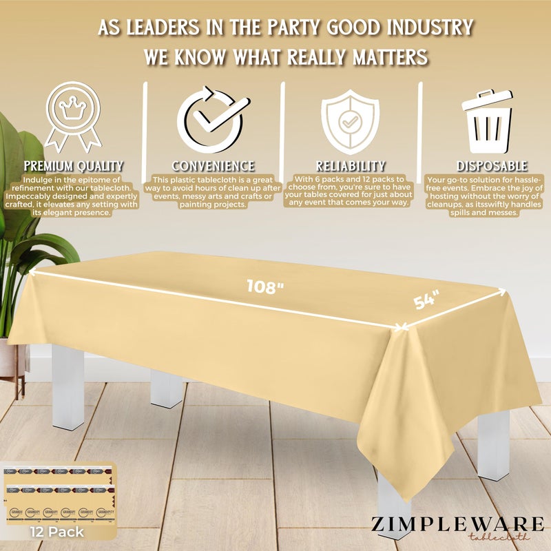 ZIMPLEWARE Premium Ivory Plastic Table Cloth Disposable (12 Pk) Plastic Tablecloths for Rectangle Tables (54in x 108in) Party Table Cloths Disposable for 6ft to 8ft Rectangle Tables - Image 3